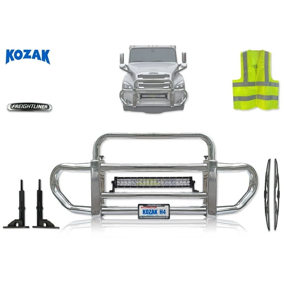 Freightliner Cascadia 2018  Grille Brush Deer Moose Bumper Guard Herd Series 200 w/ Brackets & 22" LED Bar