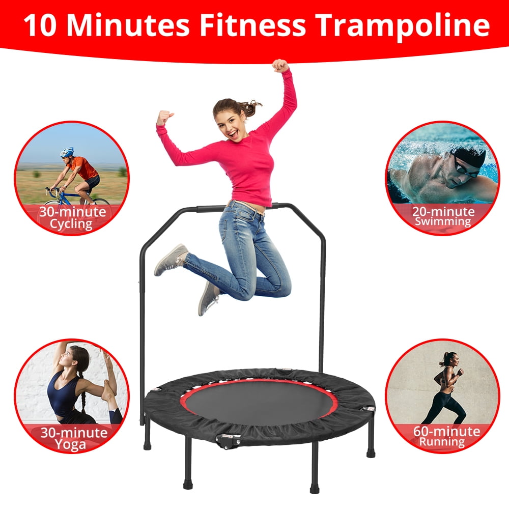 40 Mini Rebounder Trampoline DISUPPO Foldable Trampoline Exercise Trampoline with Adjustable Handrail for Indoor/Outdoor/Garden/Yoga/Exercise/Cardio-Max Load 220lbs 