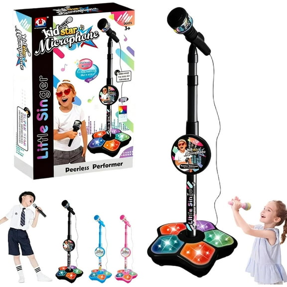 2026 New All-in-One Microphone Toy, 5-in-1 Kid Star Microphone with Stand Bluetooth, Adjustable Height Kids Karaoke Microphones with Music&Light, for Christmas and Birthday Girls and Boys