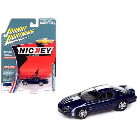 2002 Chevrolet Nickey Camaro ZL1 Navy Blue Metallic with White Stripes 1/64 Diecast Model Car by Johnny Lightning