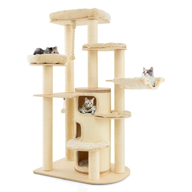 Gymax Wooden Cat Tree Multi Level Kitten Tower w Condo Perches