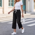 thumbnail image 5 of Elastic Waist Capris for Women Jeans Wide Leg Stretchy Pull On Petite Denim Pants Pull On Loose Denim Capris with Pockets Black S, 5 of 7