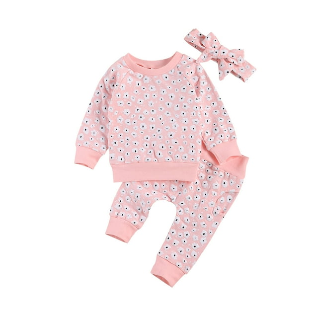 Ensemble 3 Pcs pour Bébé à Imprimé Floral Chandail à Manches Longues avec Pantalon Long et Bandeau Imprimé