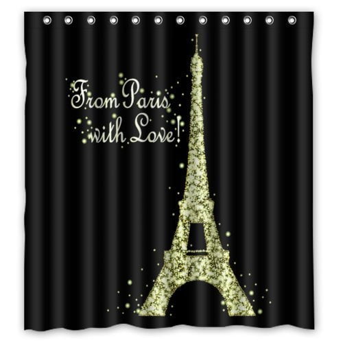 GreenDecor Paris Eiffel Tower Waterproof Shower Curtain Set with Hooks Bathroom Accessories Size