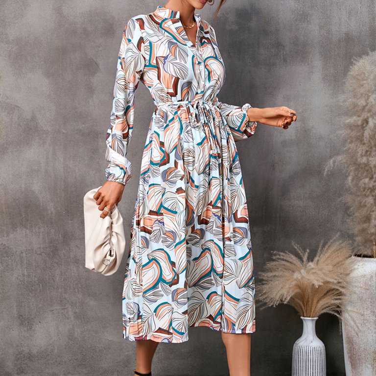 Swsmclt Women's Swing Dress Winter Long Sleeve Dresses Fall Trendy Elastic Casual Dress 13 Apricot 16, Beige