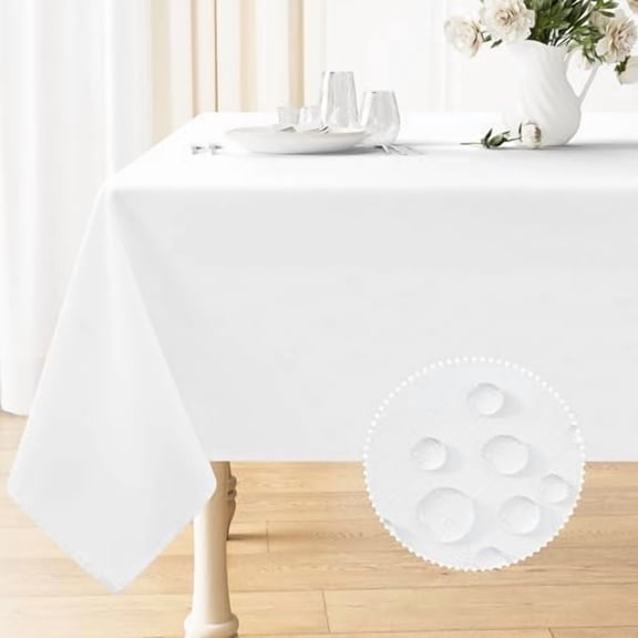 Square Table Cloth Linen Textured, Waterproof Spillproof Anti-Wrinkle Burlap Tablecloth, Washable Decorative Fabric Table Cover for Dining, Party, Banquet, 54 x 54 Inch, White