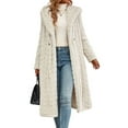 thumbnail image 2 of Women'S Warm Fleece Long Sleeve V Neck Button Down Casual Jacket Hooded Cardigan Fall Winter Coats Cream White S, 2 of 8