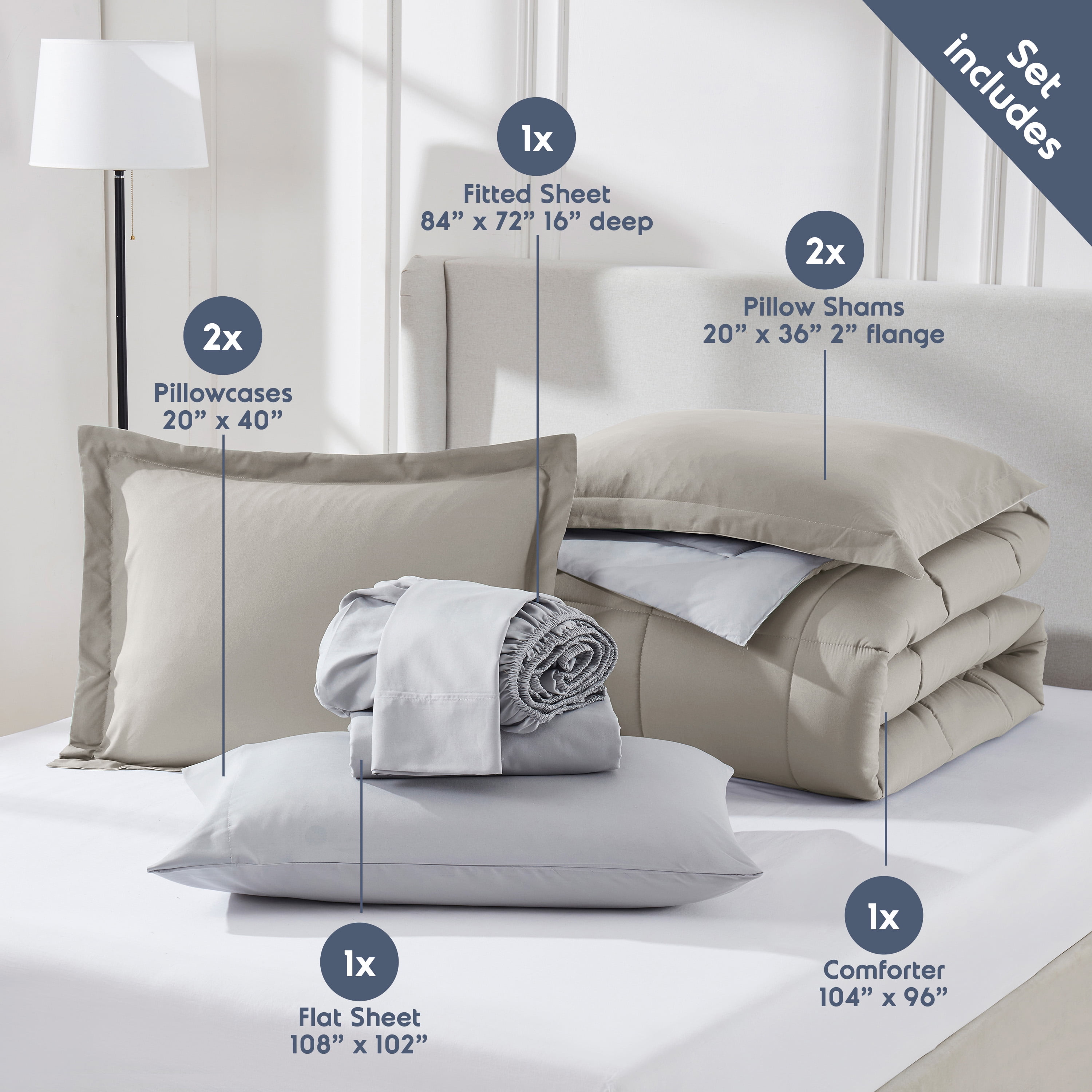 LammaLoe Full-Size Comforter Set, With Sheets, Reversible Bed In A Bag 7 Piece, Bedding Set, Linen