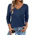 thumbnail image 4 of Womens Knitted Fall Sweater, Long Sleeve Pullover for Women Fashion Loose Fit Solid Color Hollow V Neck Sweaters, 4 of 6