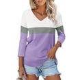 thumbnail image 2 of Endives Women's Long Sleeve T-shirt V Neck Tops Color Block/Solid Shirts Basic Summer Tees Womens Long Sleeve Tops, 2 of 7