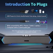 Computer Speakers for Desktop PC, 3.5mm PC Sound Bar for Desktop Monitor/Laptop, Wired USB-Powered Gaming Speakers with Colorful LED Light, Touch-Control Backlit w/ Volume Knob, Plug and Play