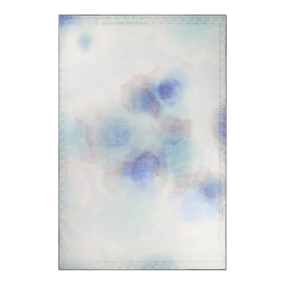 Abstract Watercolor Indoor Flatweave Polyester Anti-Skid Kids' Area Rug, 4' x 6', Cerulean Blue by Superior
