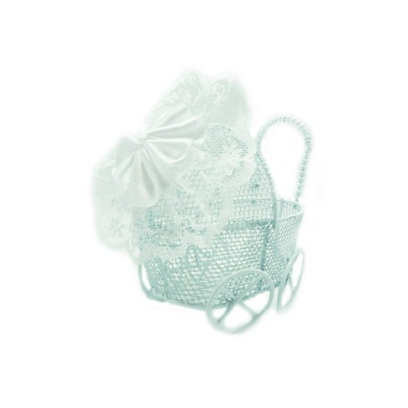 3 Inch Metal Baby Carriage Favor White (12 Pieces)