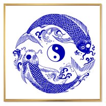 Designart 'Blue Chinoiserie Koi Fish II' Traditional Framed Canvas Wall Art Print