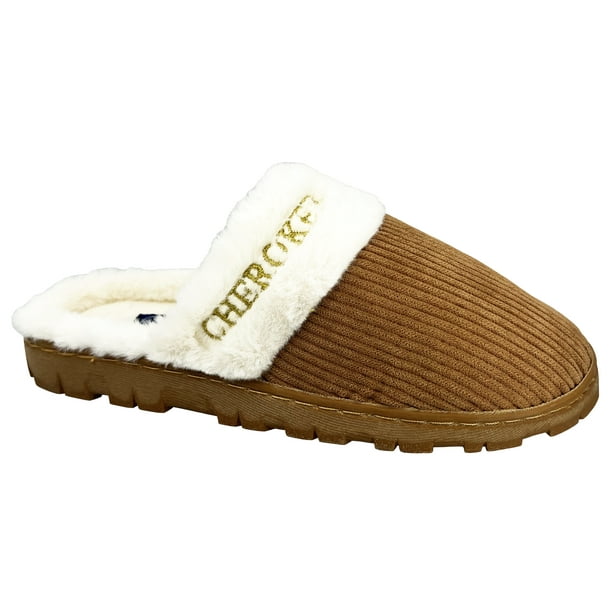 Cherokee Women’s Scuff Slippers - Ribbed Textile Upper - Faux Fur ...