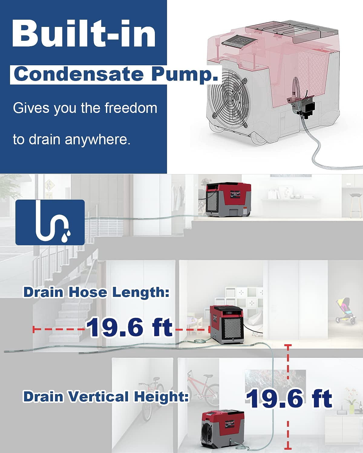 ALORAIR 180 PPD Commercial dehumidifiers Smart APP Control, 28 Gallons Industrial Dehumidifier for Home, Basements, Garages, Crawl Space, Water Damage Restoration, Storm LGR 850X