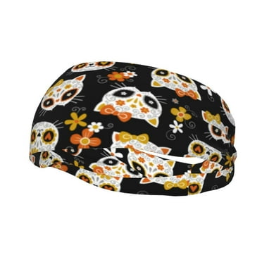 Easygdp Cat Skulls and Flowers Sports Headband Non Slip Headband Unisex for Head Circumference 19.6 - 22.4 inch