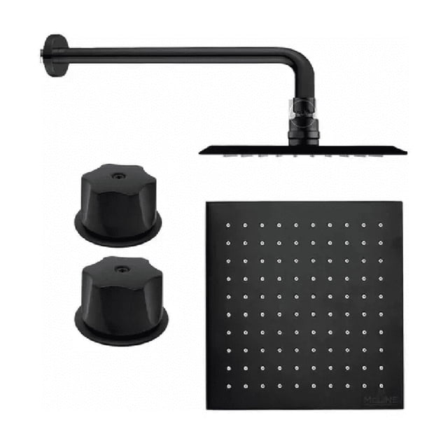 Regadera Cuadrada 20 cm Negra Con Tubo 50 cm Y Manerales Negro