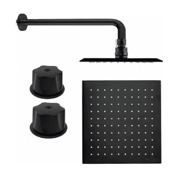Regadera Cuadrada 20 cm Negra Con Tubo 50 cm Y Manerales Negro