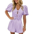 thumbnail image 2 of Summer Short Sleeve Women V-neck Solid Bow Front  Jumpsuit, 2 of 8