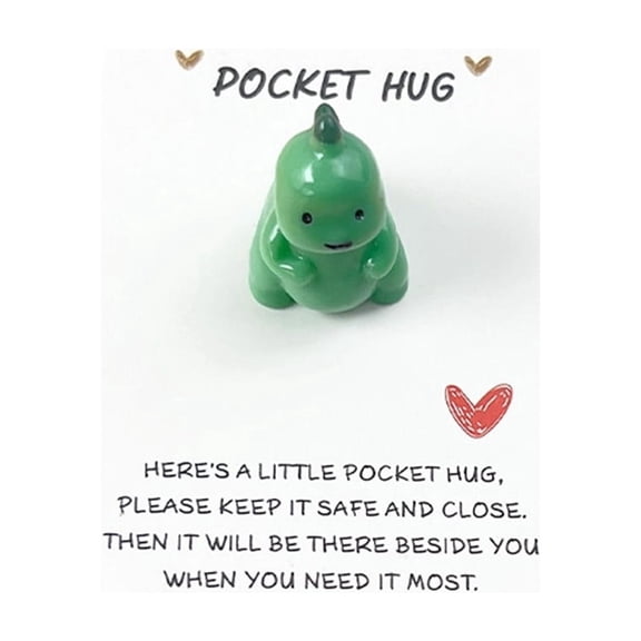 Meitianfacai Green Dinosaur Pocket Hug Card, Resin Encouragement Gift With Greeting Card, Holiday Keepsake Token, Thoughtful Present For Friends And Family