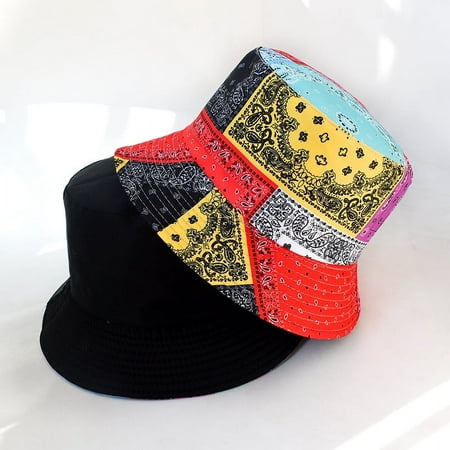 Bandana Bucket Hat for Men Women Cashew Flowers Double-Sided Sun Cap Summer Panama Fashion Fold Sun Fishing Fisherman Hats