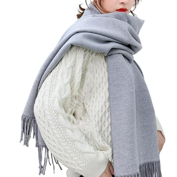 Alkepwun Chunky Scarf Fluffy Warps for Women Winter Thick Soft Shawl Double Sided Two Tone Tassel Matching Color Scarf shawl