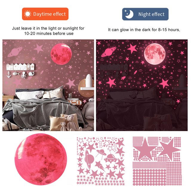 Tmvgtek Calcomanías De Pared Que Brillan En La Oscuridad-3D Moon Boat Pegatinas De Arte Extraíbles (Rosa) Tmvgtek Para estrenar