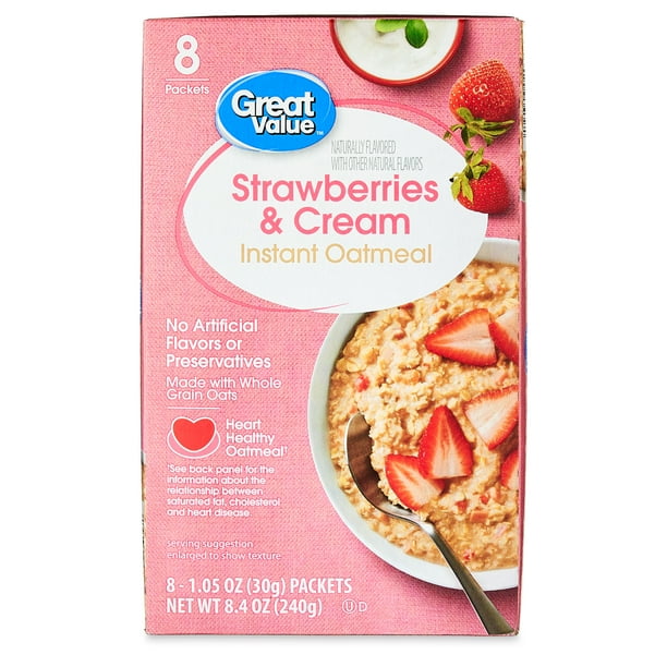 Great Value Strawberries & Cream Instant Oatmeal, 1.05 oz, 8 Packets