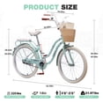 thumbnail image 2 of Dolonm 24" Girls Bike for Ages 10+, Lightweight High-Carbon Steel Frame Cruiser Bike for Women, Commuter Bicycle with Wicker Basket & Rear Seat, Green, 2 of 8