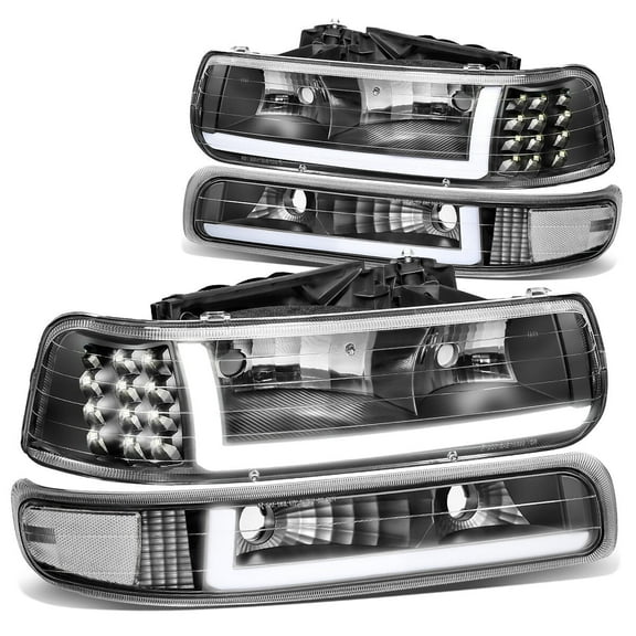 DNA Motoring For 99-02 Chevy Silverado 1500 2500 HD LED DRL Headlight Bumper Lamps All Black Pair