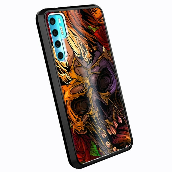 DALUX Ultra Slim PC-TPU Phone Case Compatible with TCL 20 Pro 5G (2021) - Red Cursed Skull