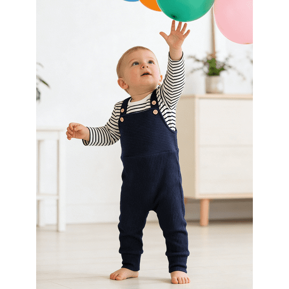 CARETOO Baby Boy Clothes 2Pcs Infant Boy Overalls Outfits Baby Striped Romper Jumpsuits Set Cotton Fabric Newborn Cute Casual Bodysuit 0-24M