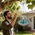 thumbnail image 4 of Outdoor Hanging Birdbath with Solar Fountain, Large Hanging Bird Bath with Solar Pump&Glass Bowl, Attracts Hummingbirds & Garden Birds for Backyard Patio Decor (Purple), 4 of 5