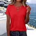 thumbnail image 2 of Guluxicc V Neck T Shirts for Women Short Sleeve Criss Cross Hollow Out Solid Color Tops Summer Casual Womens Shirts, 2 of 6