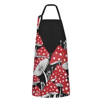 Red Mushroom Line Black Pattern Apron-Garden Aprons for Women with Pockets-Cotton Linen Waterproof Kitchen Cooking Gardening Aprons Adjustable for Kitchen,Cooking,BBQ and Salon 33x27 Inch