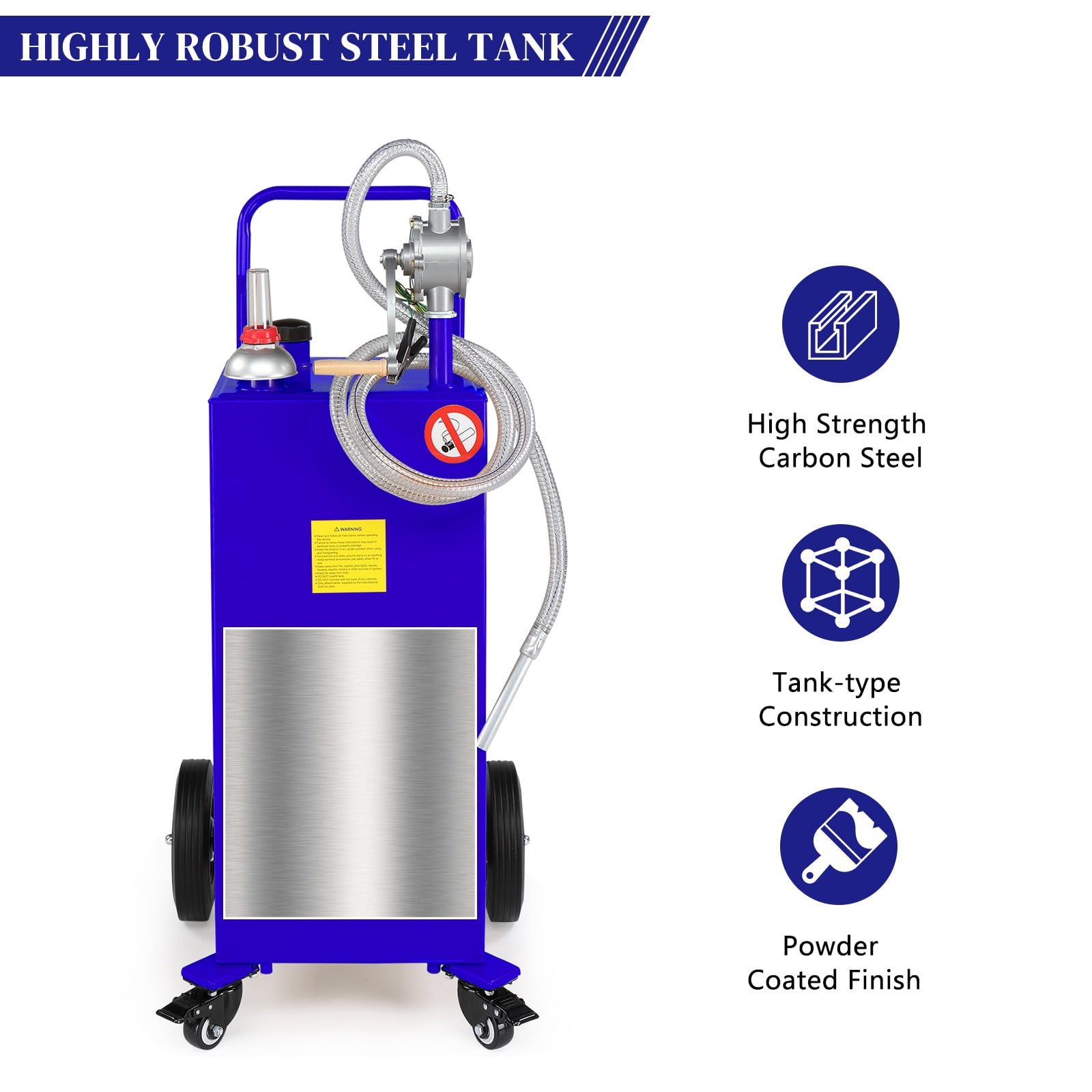 30 Gallon Fuel Caddy with Bi-Directional Hand Crank Pump, Fuel Level Gauge & Universal Rolling Wheels, Welded Steel Portable Fuel Storage Tank for Diesel Engine Oil Lubrication Oil