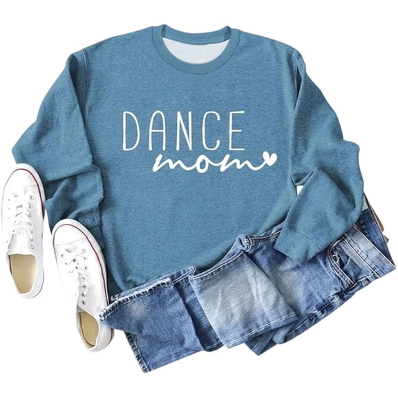 FYEGRE Womens Dance Mom Sweatshirt Crewneck Long Sleeve Funny Graphic Sweatshirt Dance Mama Gifts Top Blue S