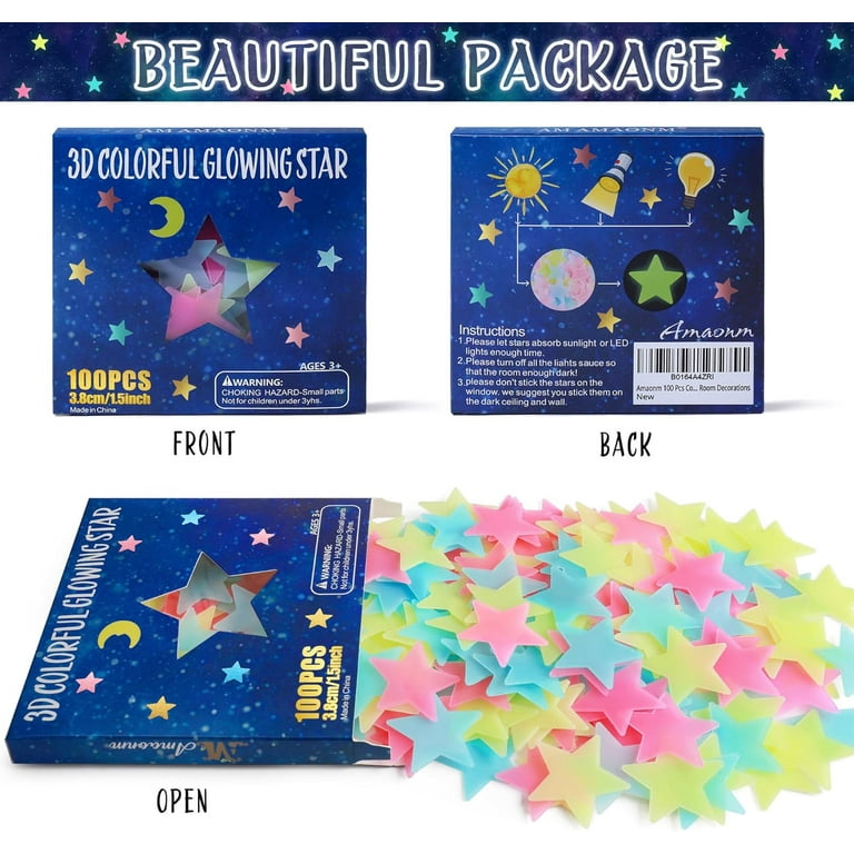 100x Glow in the dark stars plastic shapes for bedroom ceiling wall kids  nursery