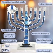Candle Menorah Aluminum Knesset Style Blue Jeweled