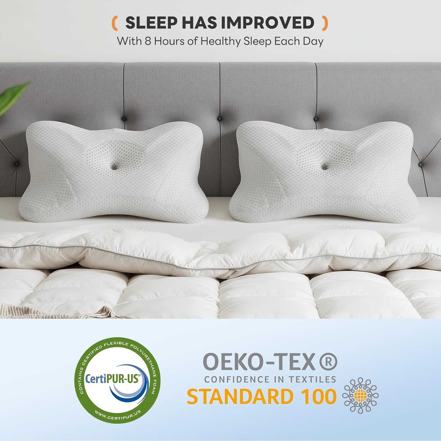 Cervical Pillow for Neck and Shoulder, Ergonomic Memory Foam Pillow with Contour Design, Supports Side Back and Stomach Sleepers, Cooling Orthopedic Pillow, King Size, White