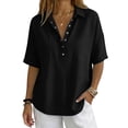 thumbnail image 5 of Women's Cotton Linen Polo Shirt, Casual Short Sleeve Summer Top, Button Down Blouse, 5 of 6