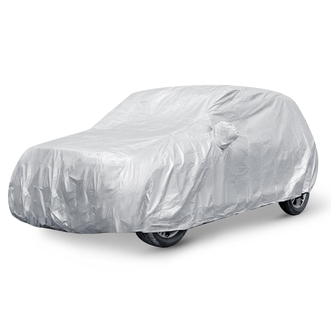 Car Cover Waterproof Dust Rain Resistant Weather Protective Silver Tone