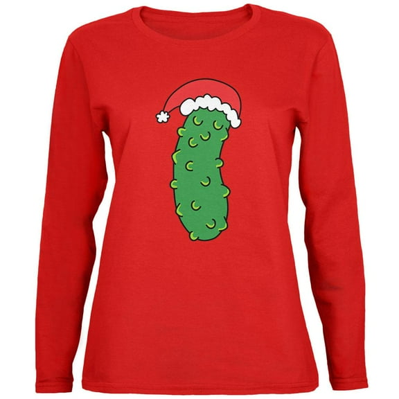 Christmas Pickle Womens Long Sleeve T Shirt Red 2XL