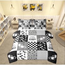 Manfei Boys Construction Truck Twin Bedding Sets 7-Piece, Tractor Machinery Bedding Comforter Set, Cartoon Vehicle Reversible Sheet Sets, Super Cozy Room Decor