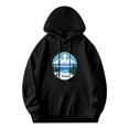 thumbnail image 1 of Men's Long Sleeve Hoodie Pullover Sweatshirt with Pockets - Circular Mountain Range Design ' Alaska ' in Blue Cursive Relaxed Fit, 1 of 7
