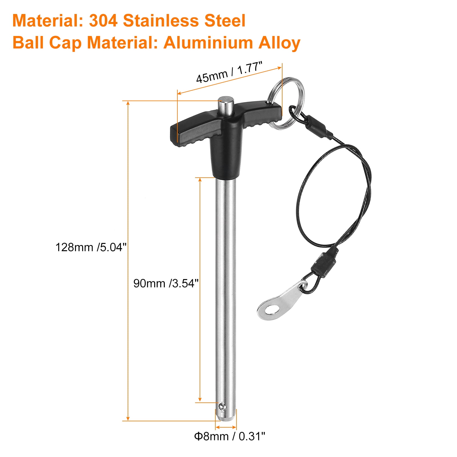 Uxcell 4Pack T Handle Lock Pins, 8mm x 90mm Usage Length Stainless Steel Push-Button Quick Release Pin