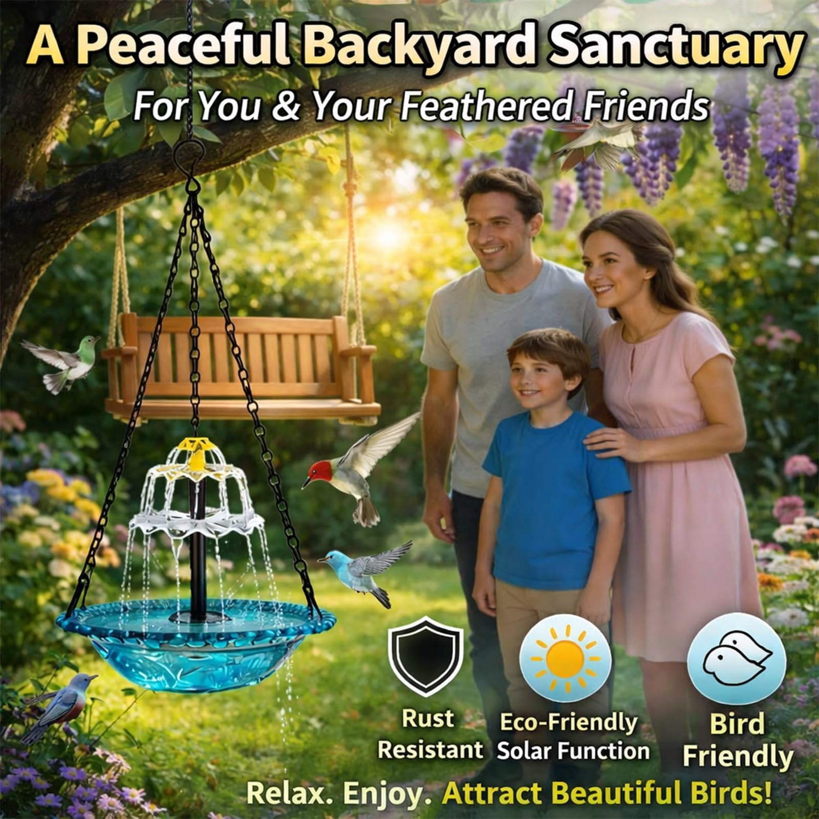 Solar Cascade Hanging Bird Bath Fountain Powered Cascading with  Pump & Glass Bowl for Outdoor, Gardens  Shower Bowl Kit Garden Gift