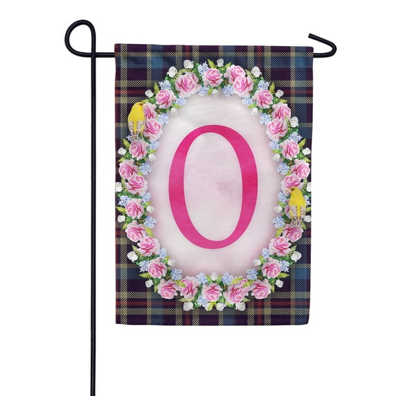 America Forever Spring Monogram Garden Flag Letter O 12.5 x 18 inches Double Sided Vertical Outdoor, Yard, Lawn, Seasonal Decorative Yellow Flowers, Pink Rose, Floral Wreath Garden Flag