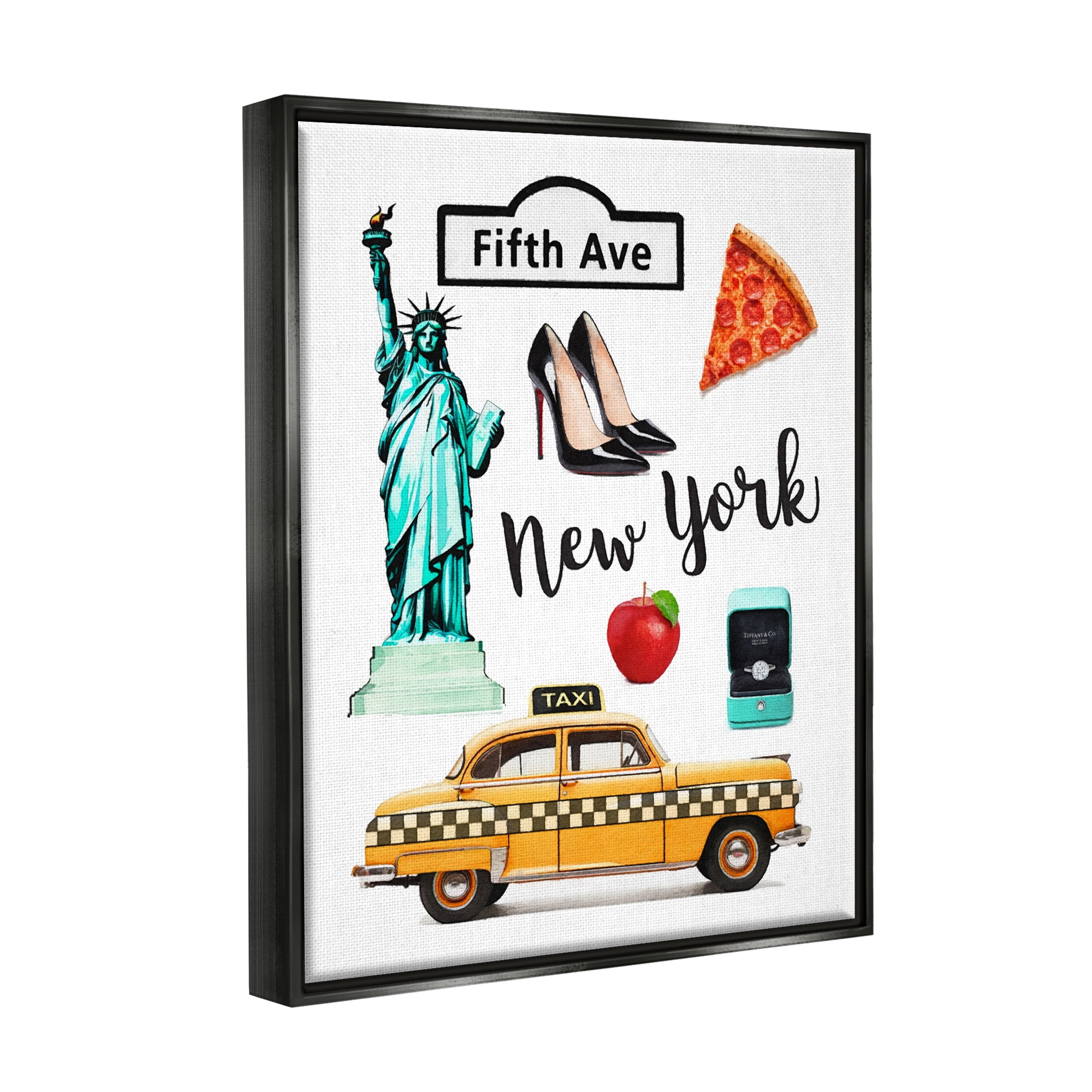Stupell Industries New York Glam Travel Town & City Painting Black Floater Framed Canvas Art Print Wall Art, 25 x 31